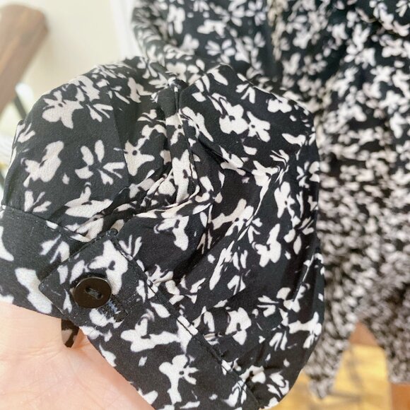 NWT Women's Floral Print Long Sleeve Ruffle Hem High Waist Short Dress - Picture 4 of 7